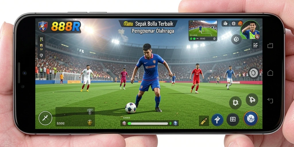 Tangkapan layar gameplay 888R menampilkan aksi sepak bola yang mendebarkan.