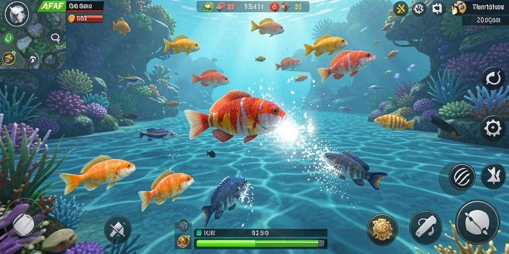 Tampilan gameplay AFAF yang seru saat menembak ikan.