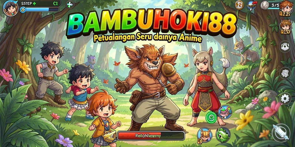 Tampilan gameplay seru dari BAMBUHOKI88 dengan karakter anime ikonik.