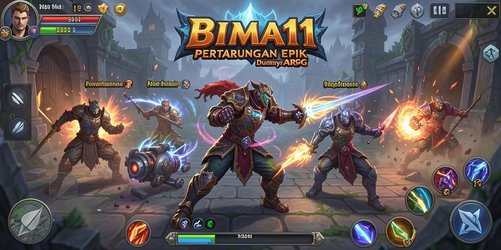 Tangkapan layar BIMA11 menampilkan pertarungan seru dengan monster besar.