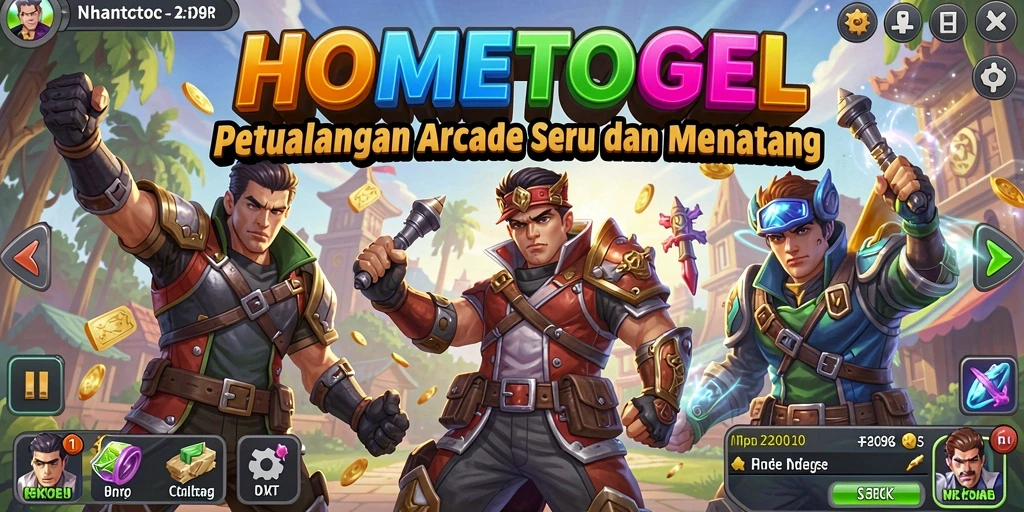 Screenshot HOMETOGEL menampilkan aksi seru gameplay arcade.