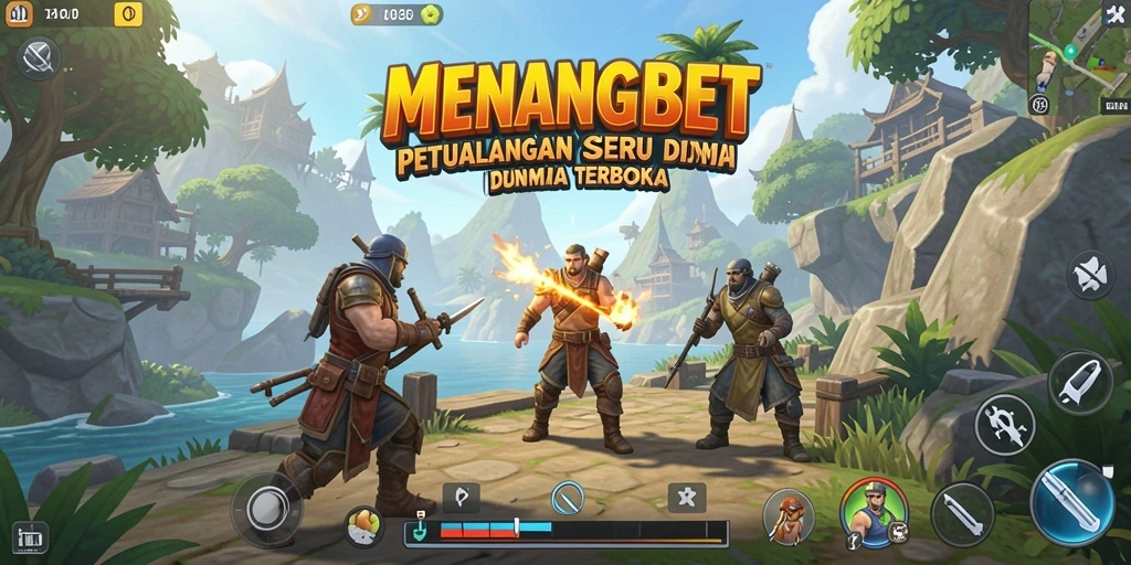 Menampilkan karakter utama menjelajahi dunia terbuka MENANGBET.