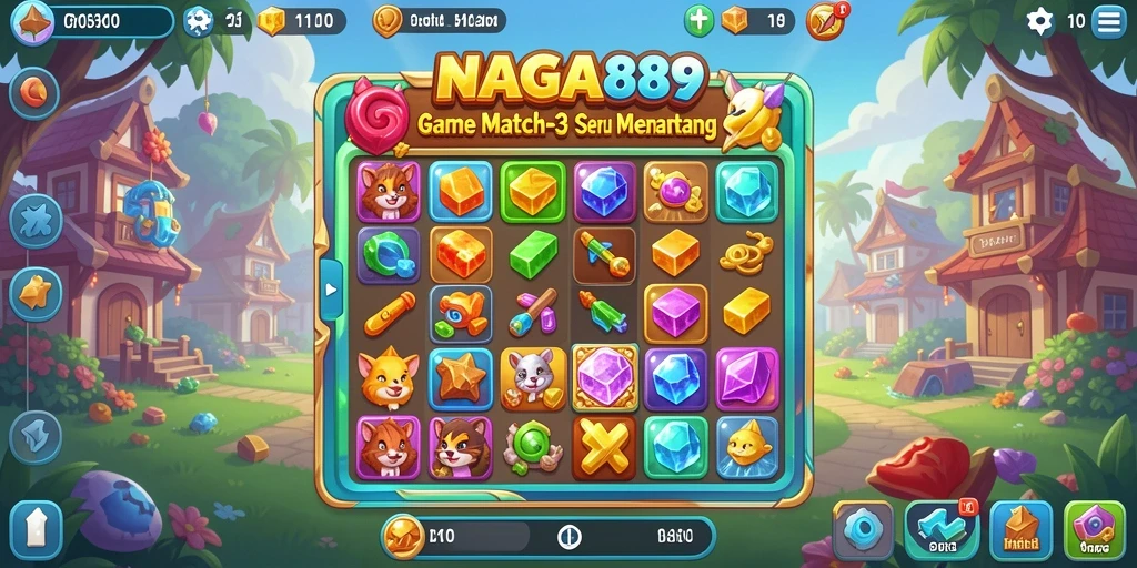 Screenshot NAGA889 menampilkan aksi seru permainan Match-3.