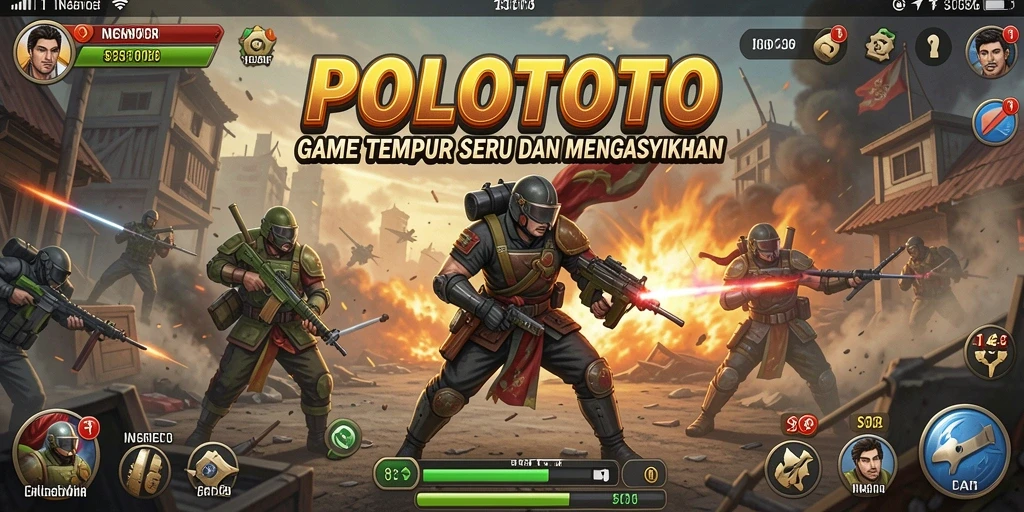 Screenshot utama POLOTOTO menampilkan momen aksi pertempuran intens di TPS.