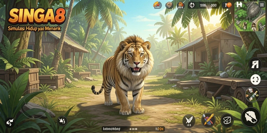 Screenshot gameplay SINGA8 menunjukkan interaksi karakter dalam dunia simulasi.