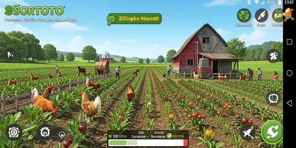 Tangkapan layar dari gameplay SORTOTO yang menunjukkan aktivitas bertani.