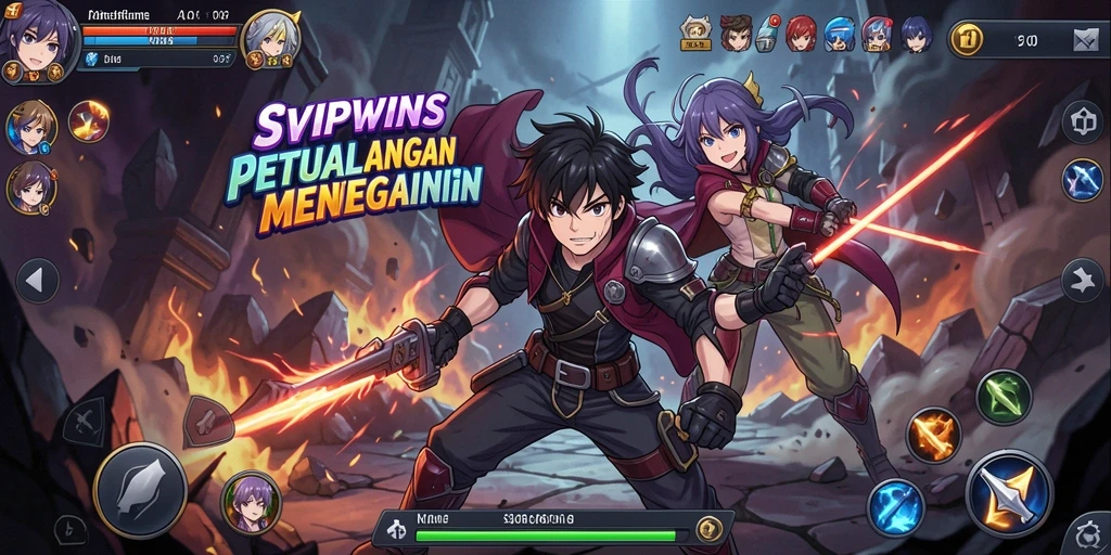 Tampilan gameplay SVIPWINS yang penuh aksi dan karakter anime.