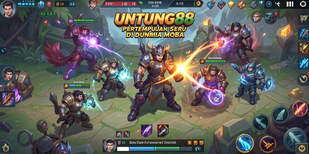 Tampilan seru gameplay pertempuran MOBA UNTUNG88.